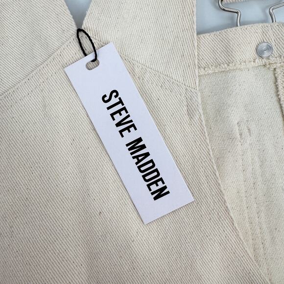 Steve Madden Cobra Adjustable High Rise Jeans Overall Jumpsuit Cream Size XS - Picture 6 of 8